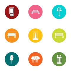 Park territory icons set, flat style