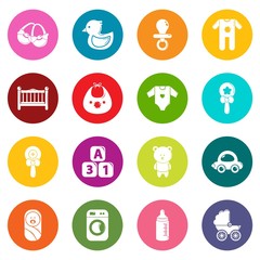 Fototapeta premium Baby born icons set colorful circles vector