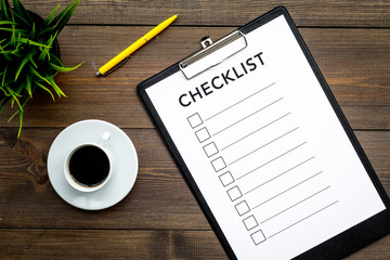 Blank checklist with space for ticks on pad on office desk. Checklist for office worker, manager,...