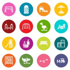 Playground equipment icons set colorful circles vector