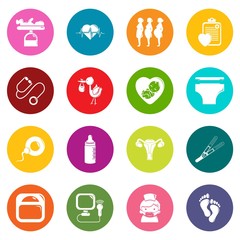 Pregnancy icons set colorful circles vector