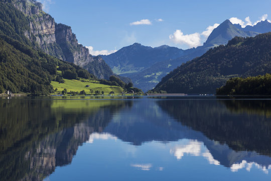 Mountain lake Klontalersee. Glarus Canton.  Switzerland.