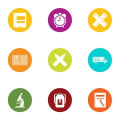 School preparation icons set, flat style