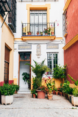 traditional houses of Seville at old town, Spain