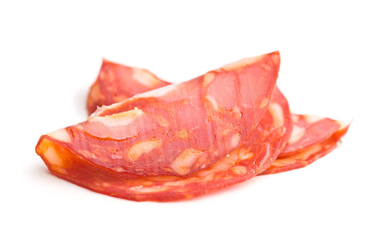 Sliced chorizo salami sausage.