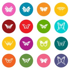 Butterfly collection icons set colorful circles vector