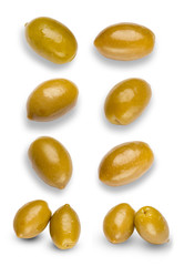 Set of green olive isolated on white background