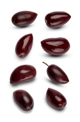 Set of black olives isolated on white background