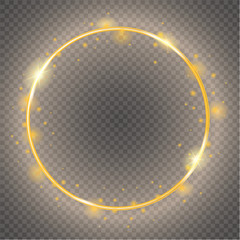 The gold sparkling circle frame on a transparent background. Shiny vector illustration
