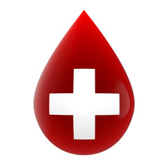 Red Blood Drop with Medical Cross Symbol Isolated