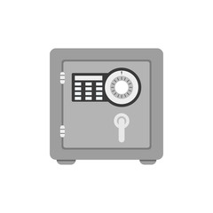 Metal bank safe vector icon in a flat style. Closed safe isolated on a colored background.