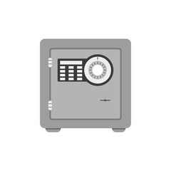 Metal bank safe vector icon in a flat style. Closed safe isolated on a colored background.