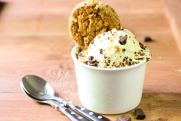 Ceramic bowl of banana ice cream dessert
