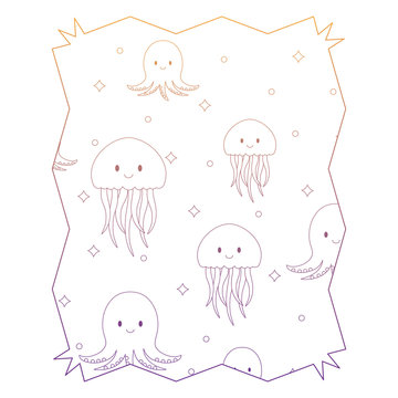 abstract frame with jellyfish and octopus pattern, vector illustration