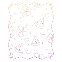 abstract frame with tropical flowers and watermelon pattern, vector illustration