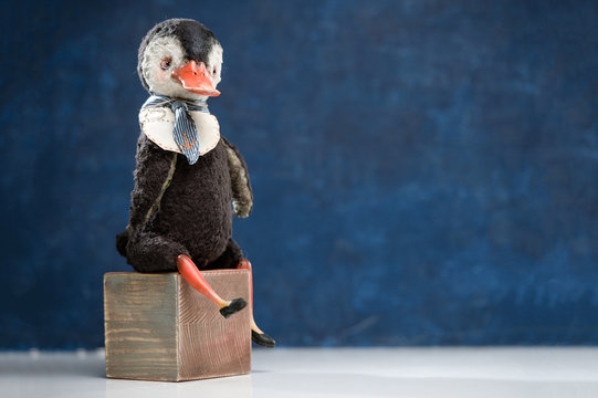 Fur porcelain bird duck sailor tie vintage doll