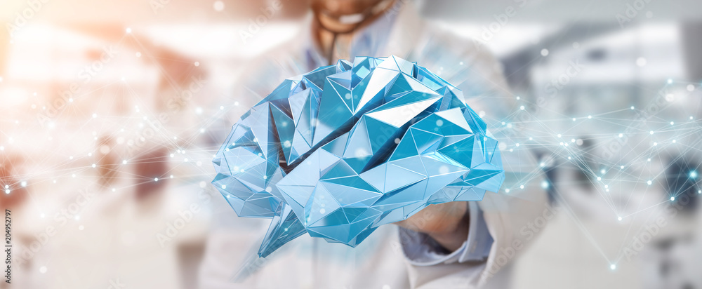 Aufkleber doctor holding digital brain interface 3d rendering
