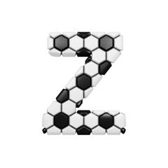 Alphabet letter Z uppercase. Soccer font made of football texture. 3D render isolated on white background.