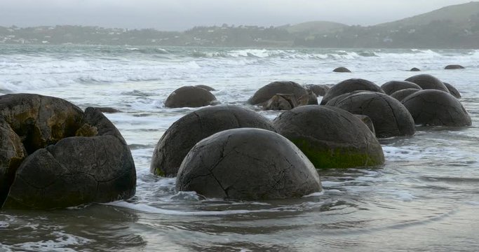 The famous Moeraki Boulders in New Zealand