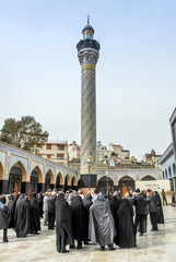 Sam, Syria, 23 February 2008: Seyyide Zeynep Mosque, tower, people prying