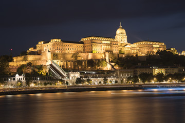 Fototapeta na wymiar Night view of Royal Palace (Buda Castle) with illumination and Danube river 