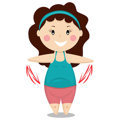 Cute girl doing fitness exercise. Healthy lifestyle. Vector cartoon character isolated on a white background.