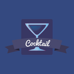 emblem with cocktail drink icon and decorative ribbon over blue background, colorful design. vector illustration