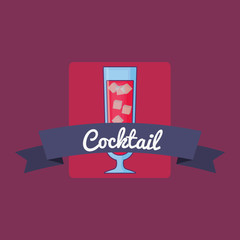 emblem with cocktail drink icon and decorative ribbon over purple background, colorful design. vector illustration