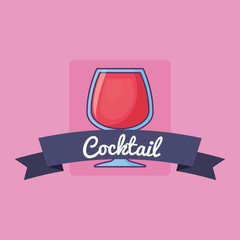 emblem with cocktail drink icon and decorative ribbon over pink background, colorful design. vector illustration