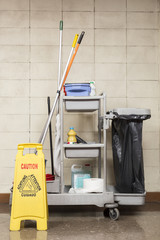 Professional cart for cleaning and portable poster caution wet floor