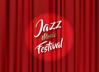 Abstract jazz music festival advertising poster template with theater curtain.