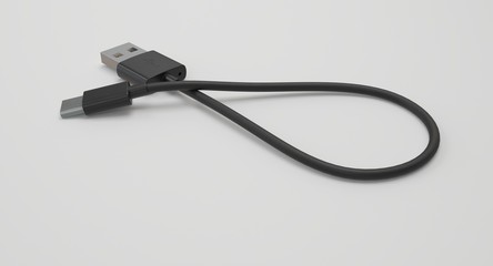 3D rendering - power usb cable with type-c connector isolated on white background.