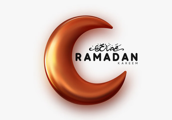 Ramadan Kareem Islamic design gold crescent moon with Arabic handwritten calligraphy