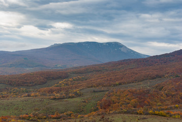 Sombre landscape in Crimean mountains at fall season