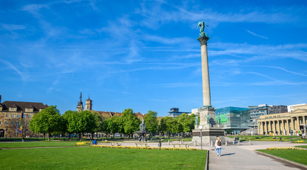 Fototapeta na wymiar Schlossplatz (Castle square) with Fountains in Stuttgart City, Germany