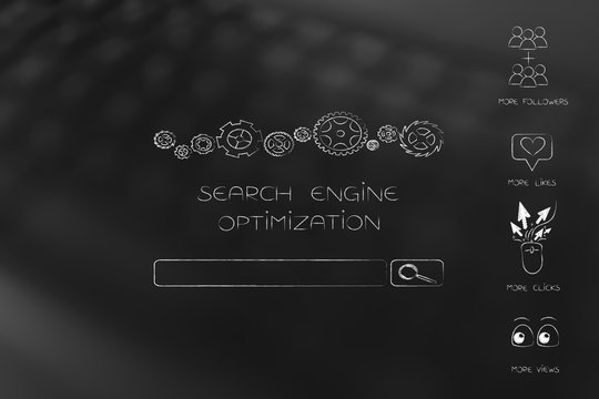 search engine optimization bar next to more followers views clicks and likes icons