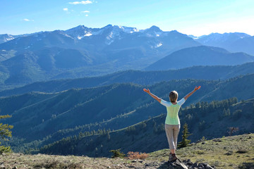Woman hiking in North Cascades National Park near Winthrop.  Washington State. USA