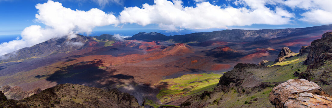 Stunning landscape of Haleakala volcano crater taken at Kalahaku overlook at Haleakala summit. Maui, Hawaii