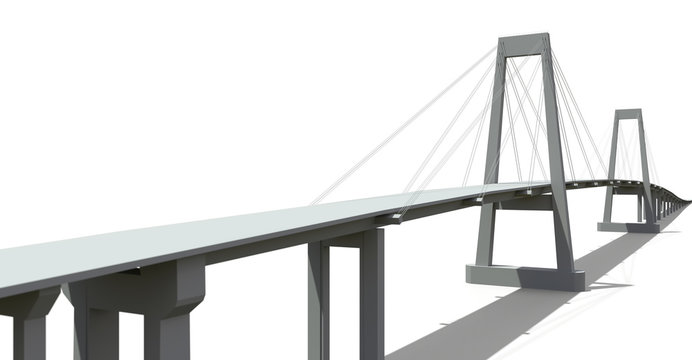 Fototapeta Cable-stayed bridge with a road overpass. 3d rendering.
