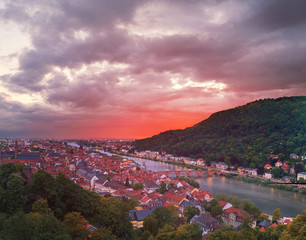 Germany, Heidelberg old town on a sunset, panoramic image