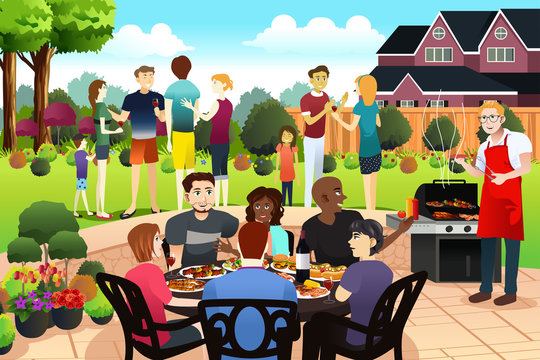 Friends and Family Gather Together Having BBQ Party in the Summer