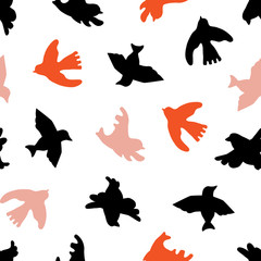 Vector seamless background pattern with scandinavian bird for baby shower, textile design