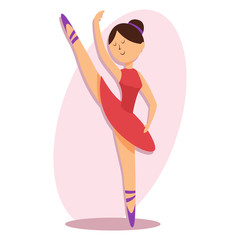 Little ballerina in classic ballet pose vector cartoon illustration of girl isolated on background.