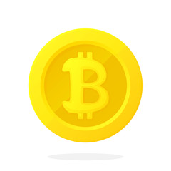 Gold coin with Bitcoin sign in flat style