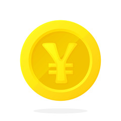 Gold coin of Japanese yen or Chinese Yuan in flat style