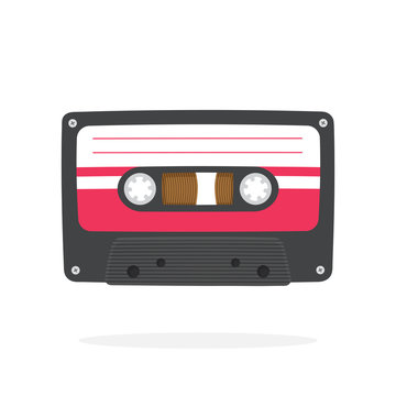 Black retro audio cassette in flat style