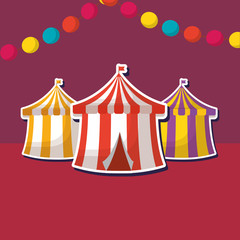 circus tents over red background, colorful design. vector illustration