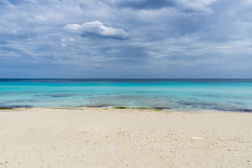 Fototapeta na wymiar Mallorca, Holiday sand beach with sun and perfect water