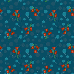Seamless abstract pattern with circles and orange tulips, illustrated