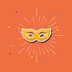 carnival mask with colorful dots around over orange background, vector illustration